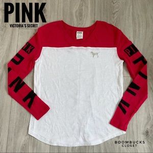 PINK Victoria’s Secret Long Sleeve, Red, White, Silver Logo,